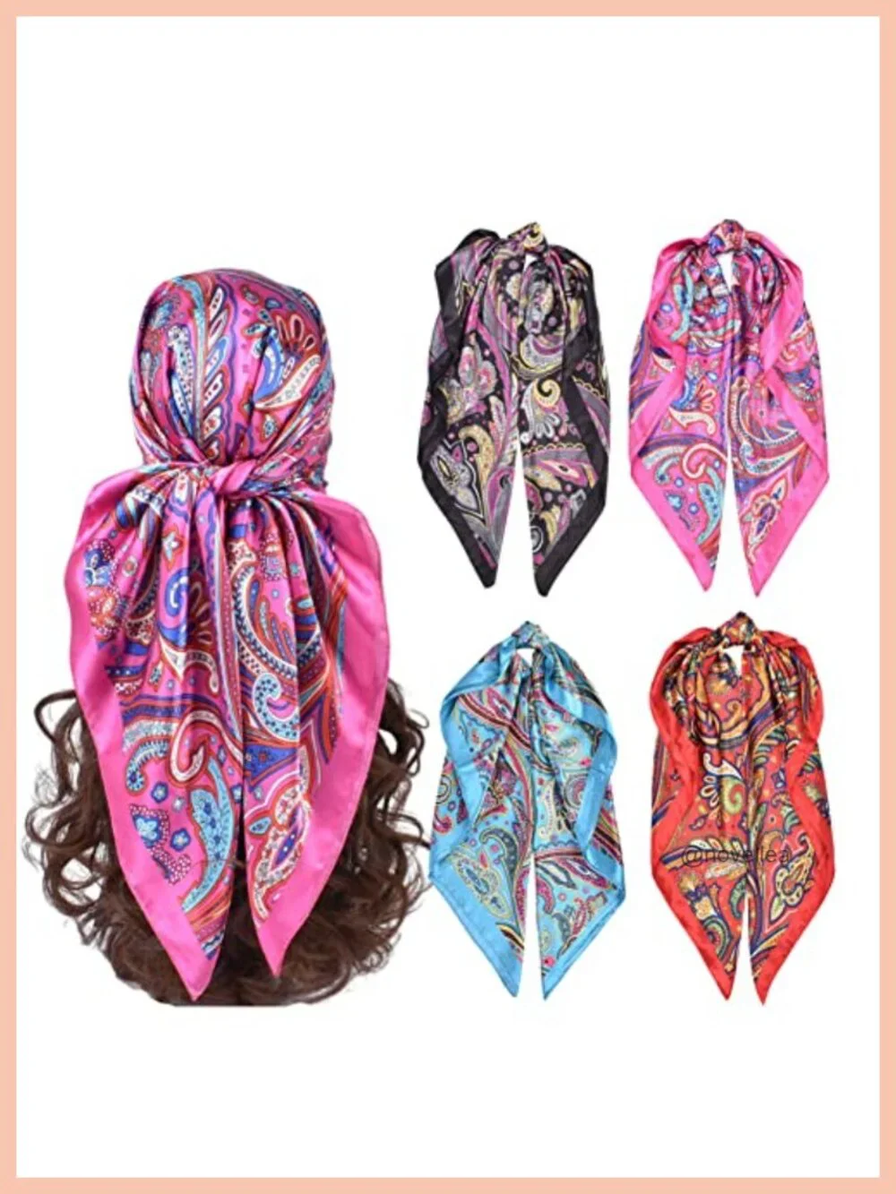4-Pack Polyester Silk-Like Large Square Scarf Shawl